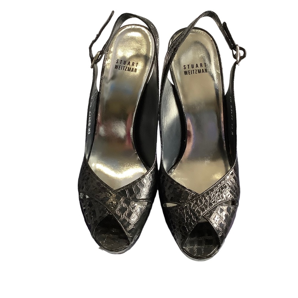 Stuart Weizman Crocodile Print Strappy Heels Peep… - image 2